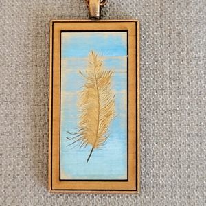 NWT Feather Copper Wood Pendant Necklace Statement Peace Handcrafted USA